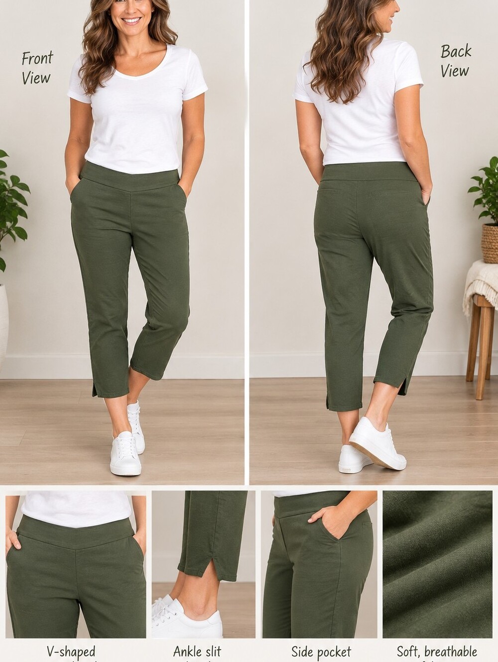 Van Heusen Plus Size 18 Olive Green Comfort Stretch Crop Dress Pants
